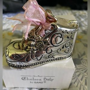 Chelsea Baby by GANZ Sterling Silver Baby Shoe with Charms and Pink Ribbon